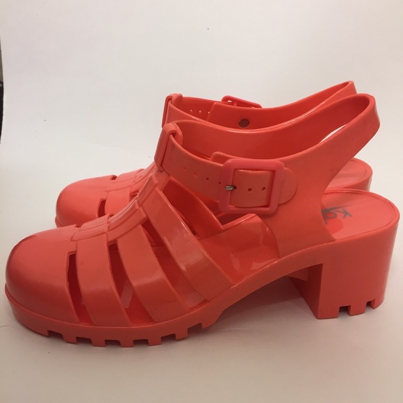 Kalli Coral Chunky Jelly Heels Size 8 - Picture 5 of 8